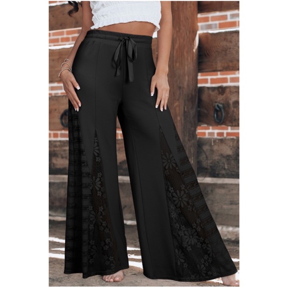 Boho Lace Patchwork Wide Leg High Waist Pants - Picture 1 of 5
